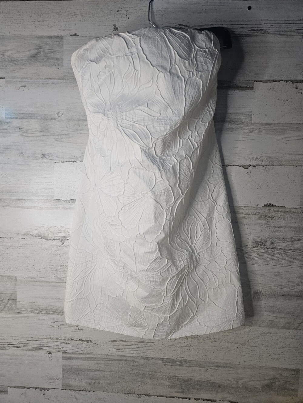 J Crew White Textured Floral Strapless Mini Dress Thick Cotton Blend Size 0
